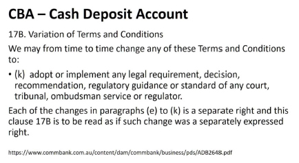 Bank terms and conditions -CBA